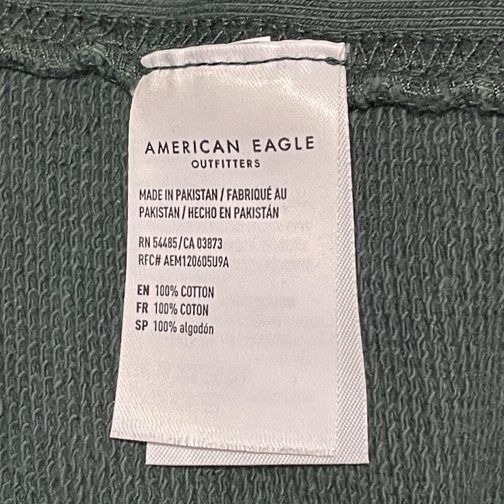 American Eagle Sweatshirt Mens M Green Pullover Fleece Crewneck Pockets Logo - Picture 4 of 12